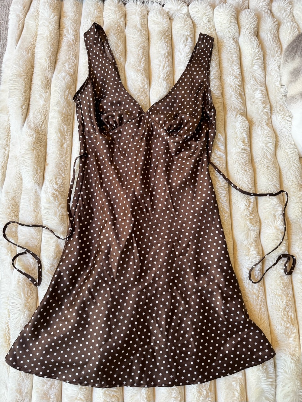 Pink by Frankie’s bikinis brown polka dot satin dress
